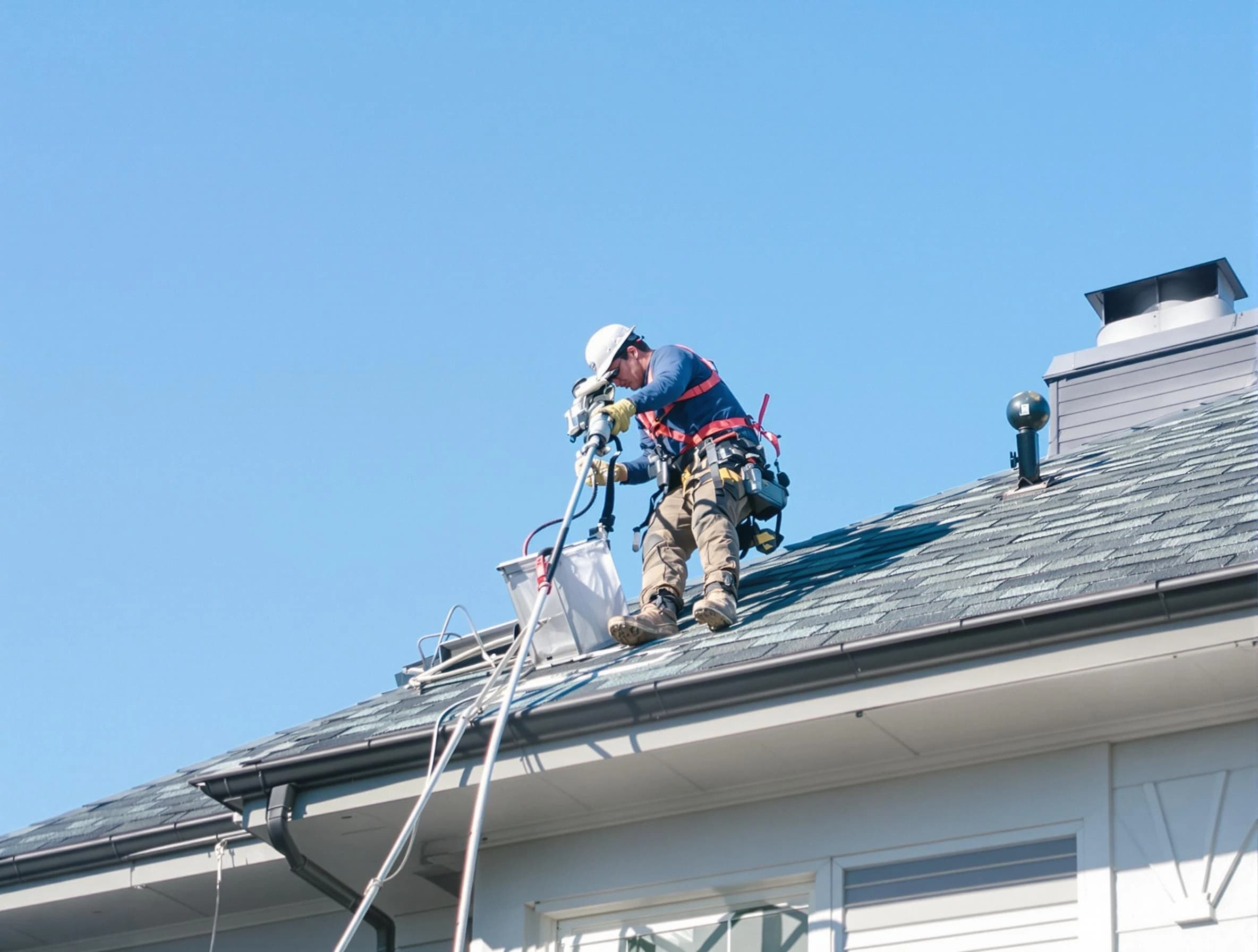 Spotsylvania Courthouse Dryer Vent Cleaning certified technician cleaning a roof-mounted dryer vent system in Spotsylvania Courthouse